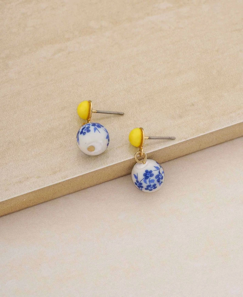 Ettika Blue and Yellow Ceramic Bead Drop Earrings