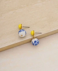 Ettika Blue and Yellow Ceramic Bead Drop Earrings