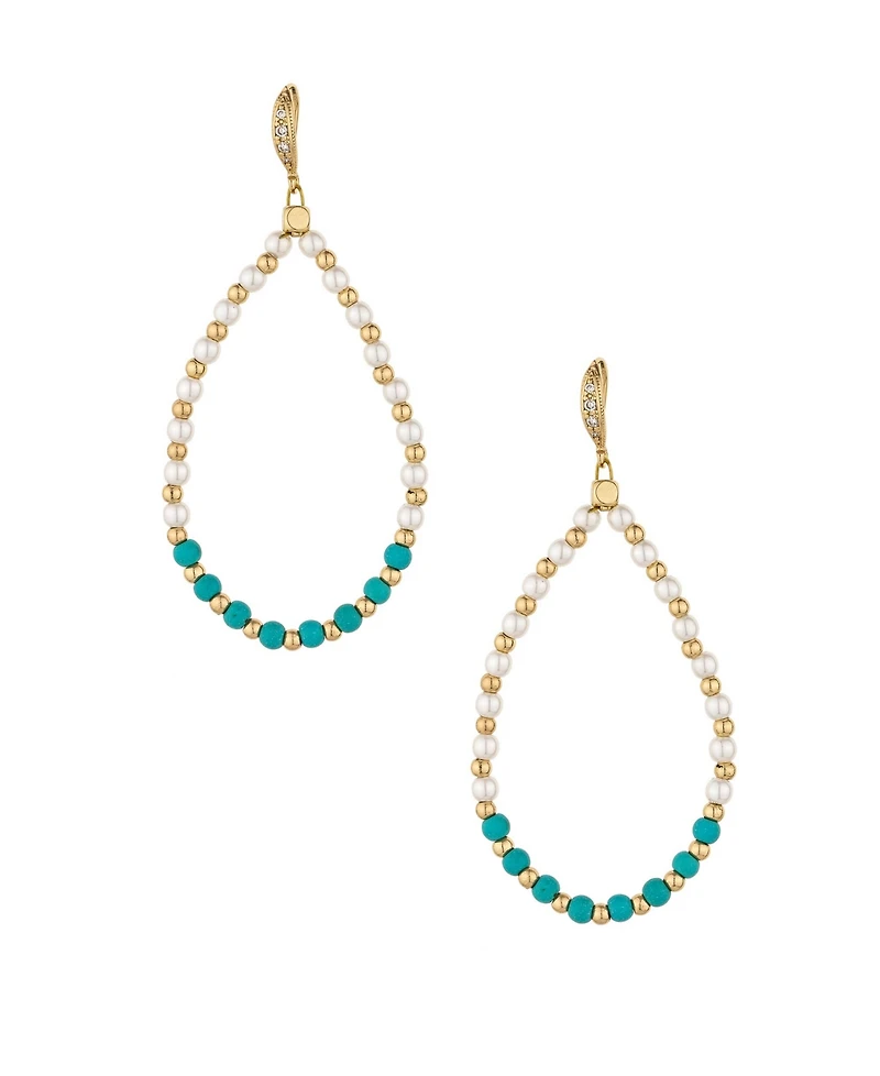 Ettika Turquoise and Imitation Pearl Beaded Oval Earrings
