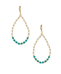 Ettika Turquoise and Imitation Pearl Beaded Oval Earrings