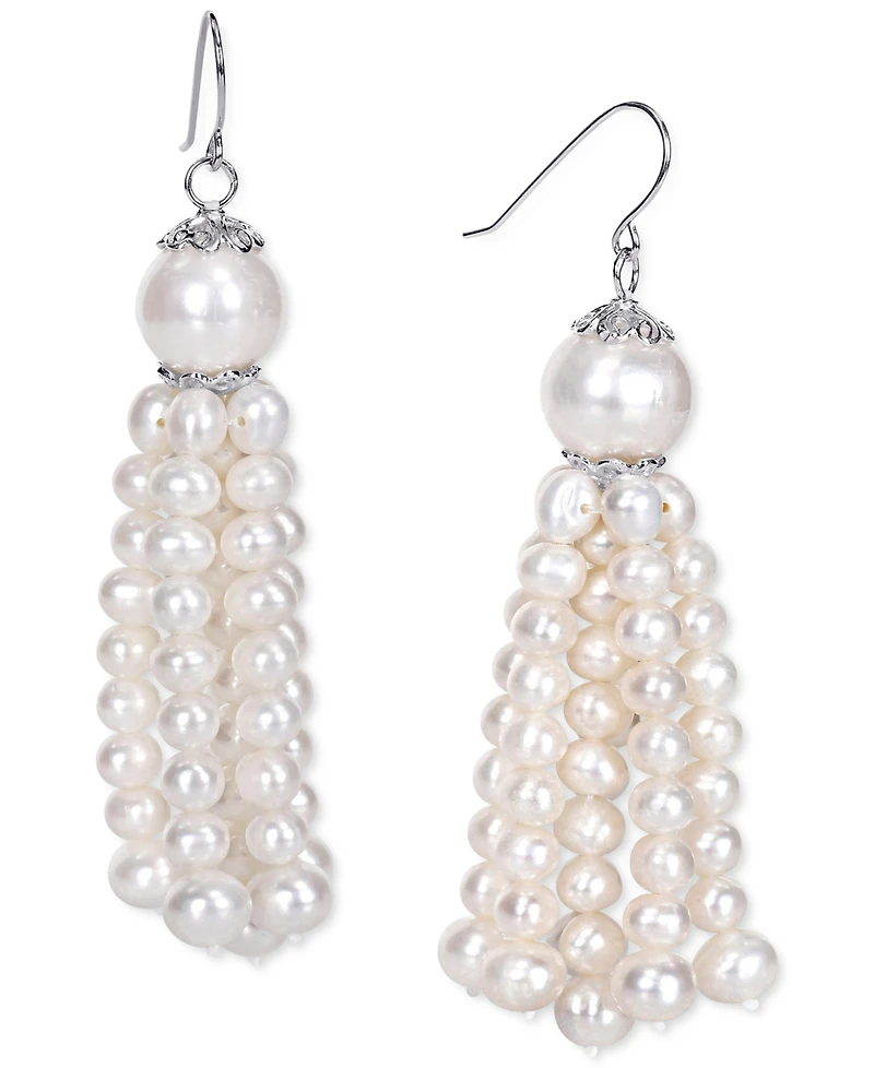 Cultured Freshwater Baroque Pearl (4-1/2 - 11mm) Tassel Drop Earrings in Sterling Silver