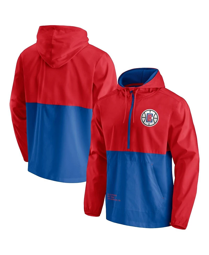 Men's Fanatics Royal, Red La Clippers Anorak Block Party Windbreaker Half-Zip Hoodie Jacket