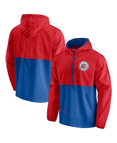 Men's Fanatics Royal, Red La Clippers Anorak Block Party Windbreaker Half-Zip Hoodie Jacket