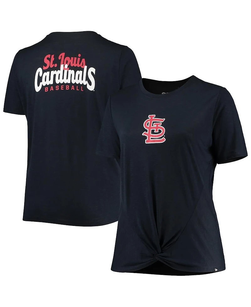 Women's New Era Navy St. Louis Cardinals Plus Size 2-Hit Front Knot T-shirt