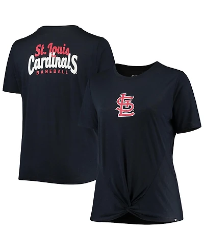 Women's New Era Navy St. Louis Cardinals Plus Size 2-Hit Front Knot T-shirt