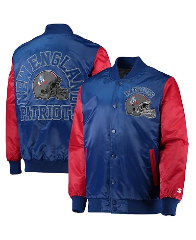 Men's Starter Royal, Red New England Patriots Locker Room Throwback Satin Varsity Full-Snap Jacket