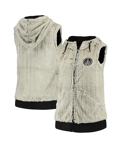Women's Antigua Silver and Black San Antonio Spurs Rant Hooded Full-Zip Vest