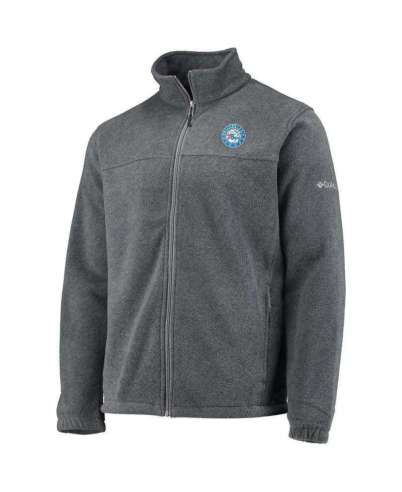 Men's Columbia Philadelphia 76ers Heathered Charcoal Flanker Full-Zip Jacket