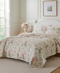 Laura Ashley Breezy Floral Reversible 3 Piece Quilt Set, King