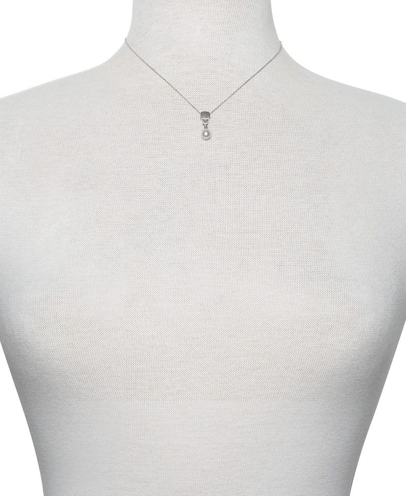 Belle de Mer 2-Pc. Set Cultured Freshwater Pearl (6mm) Brushed Finish Pendant Necklace & Matching Drop Earrings in Sterling Silver, Created for Macy's