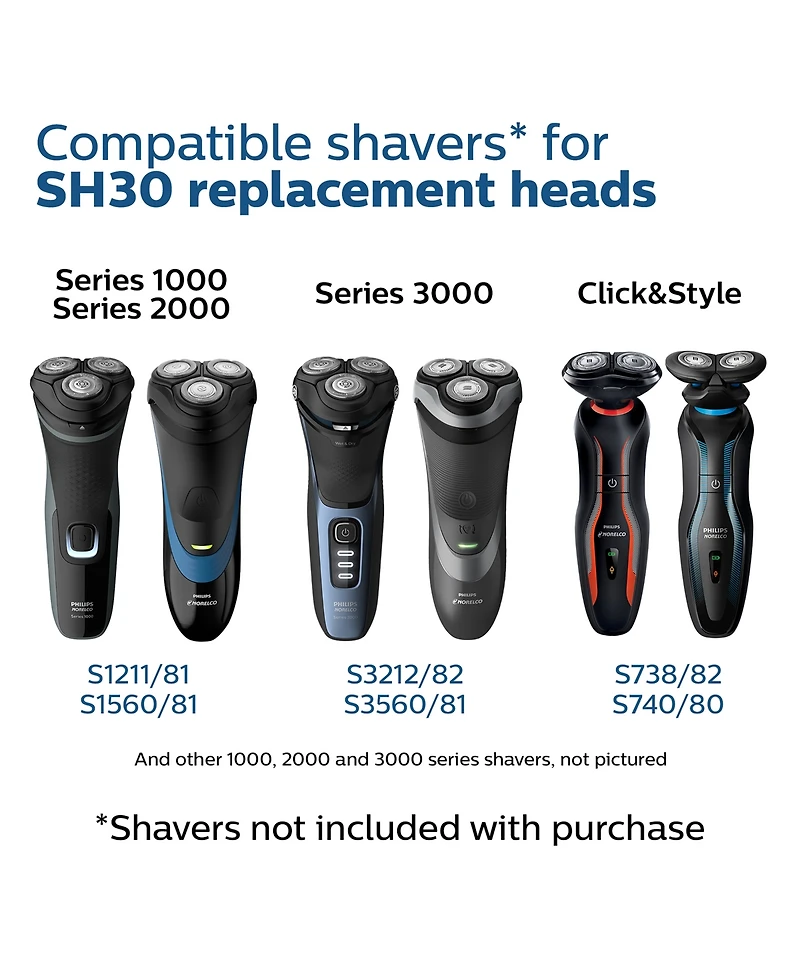 Philips Norelco Series 3000 SH30 Replacement Shaving Heads, Set of 3