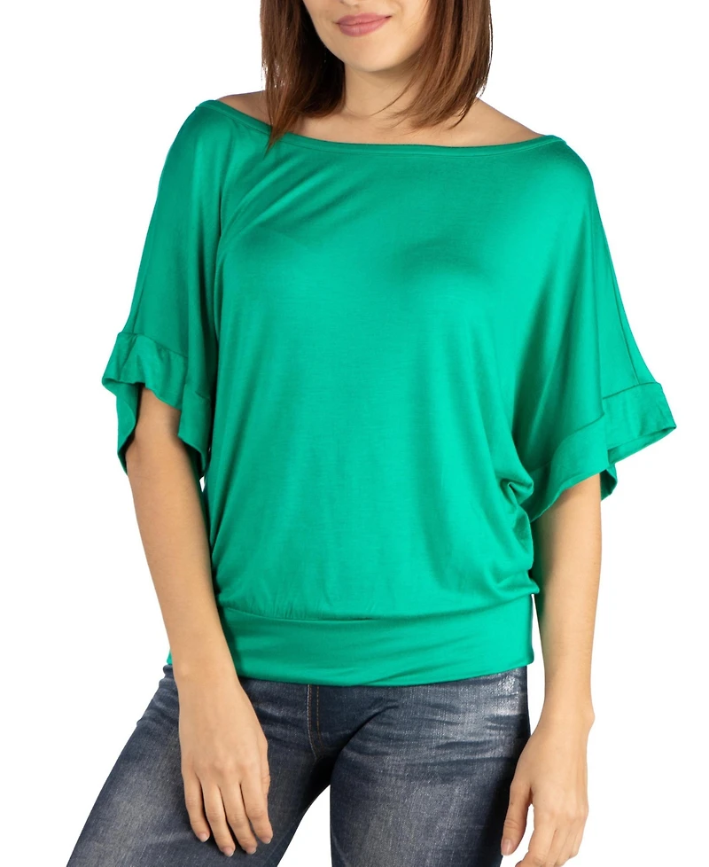 24seven Comfort Apparel Women's Loose Fit Dolman Top with Wide Sleeves