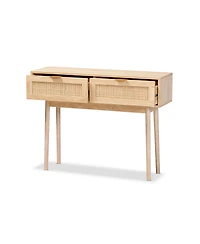 Baird Mid-Century Modern Finished Wood and Rattan 2 Drawer Console Table