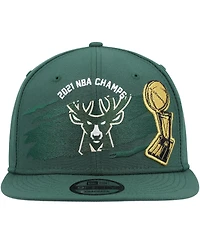 Men's New Era Hunter Green Milwaukee Bucks 2021 Nba Finals Champions Tear On The Court 9Fifty Snapback Hat