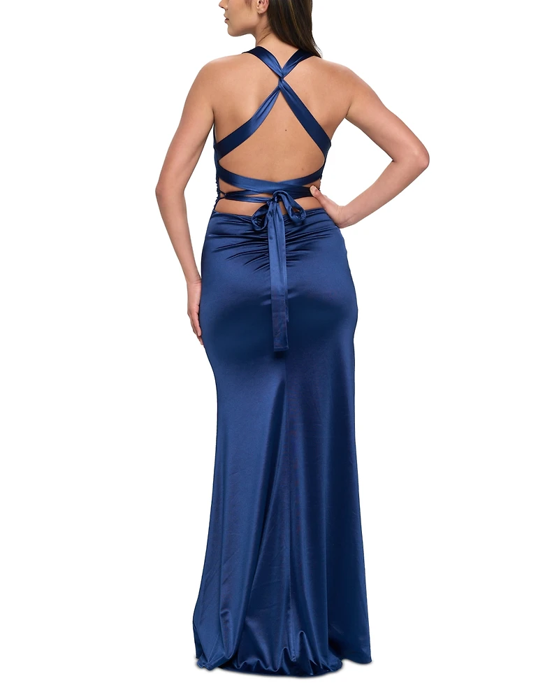 B Darlin Juniors' Strappy-Back Satin Gown, Created for Macy's