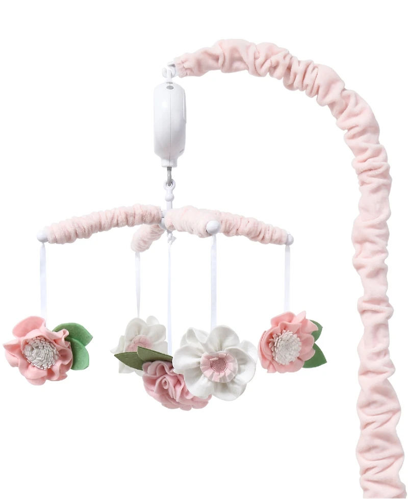 The Peanutshell Pink Floral Musical Crib Mobile for Baby Girls Plays 12 Lullabies