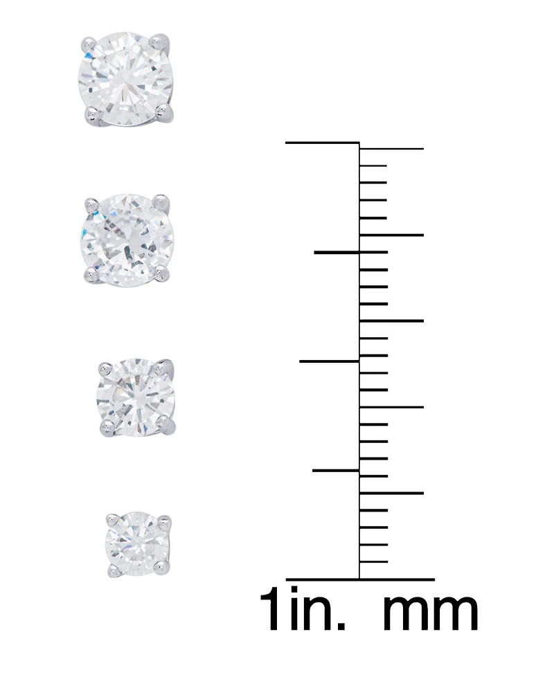 Women's Fine Silver Plated Round Cubic Zirconia Stud Earrings Set, 8 Pieces