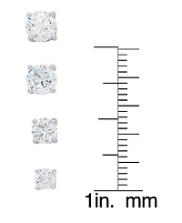 Women's Fine Silver Plated Round Cubic Zirconia Stud Earrings Set, 8 Pieces
