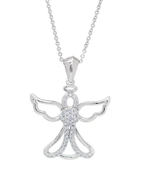 Women's Fine Silver Plated Cubic Zirconia Angel Pendant Necklace