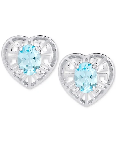 Blue Topaz Greek Key Openwork Heart Stud Earrings (2 ct. t.w.) in Sterling Silver