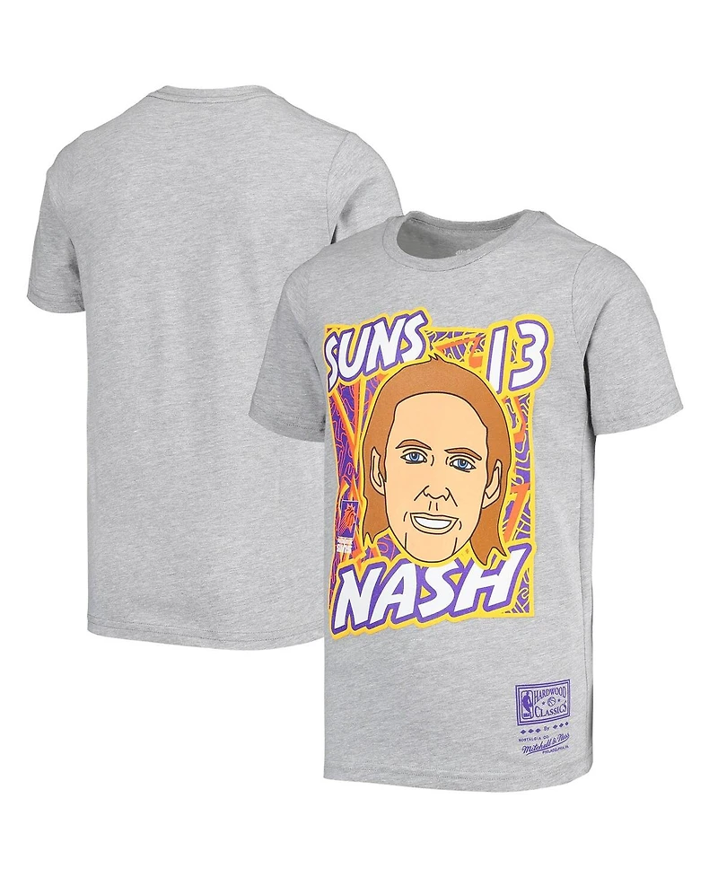Big Boys Mitchell & Ness Steve Nash Gray Phoenix Suns Hardwood Classics King of the Court Player T-shirt