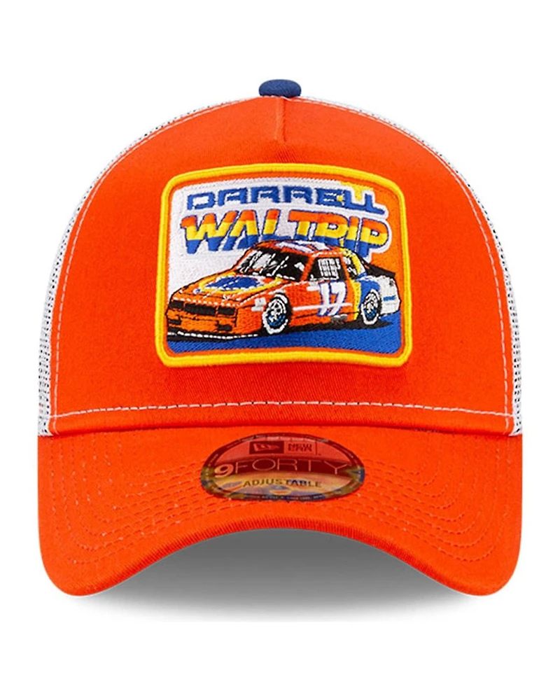 Men's New Era Orange, White Darrell Waltrip Legends 9Forty A-Frame Adjustable Trucker Hat