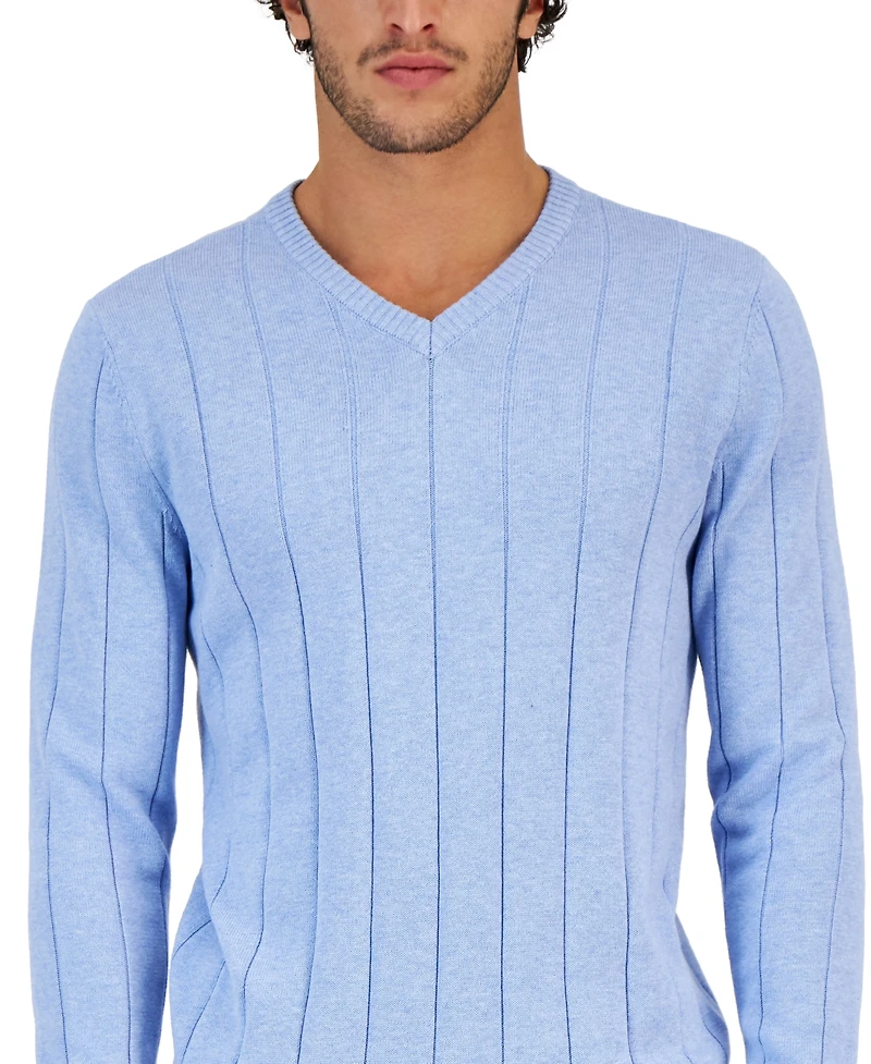 Club Room Men's Drop-Needle V-Neck Cotton Sweater, Created for Macy's
