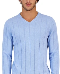 Club Room Men's Drop-Needle V-Neck Cotton Sweater, Created for Macy's