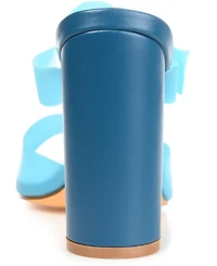 Journee Collection Women's Luca Vinyl Double Strap Block Heel Dress Sandals