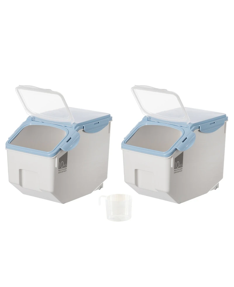 Plastic Storage Food Holder Containers with a Measuring Cup and Wheels
