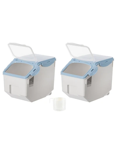 Plastic Storage Food Holder Containers with a Measuring Cup and Wheels