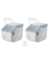 Plastic Storage Food Holder Containers with a Measuring Cup and Wheels