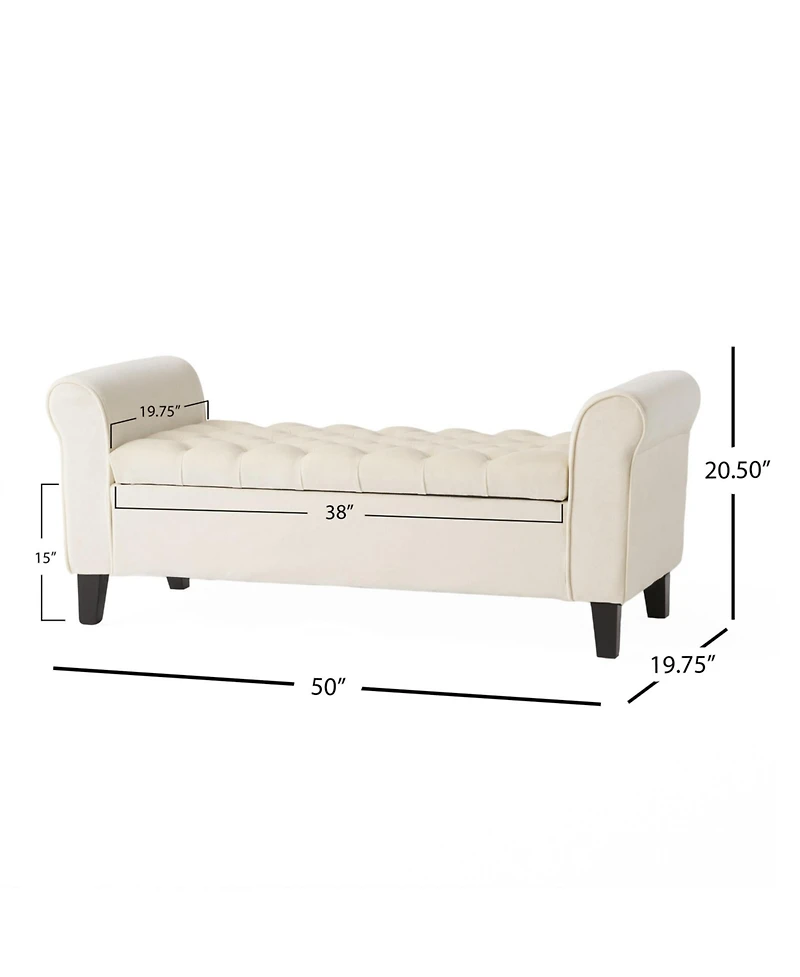 Keiko Contemporary Rolled Arm Storage Ottoman Bench