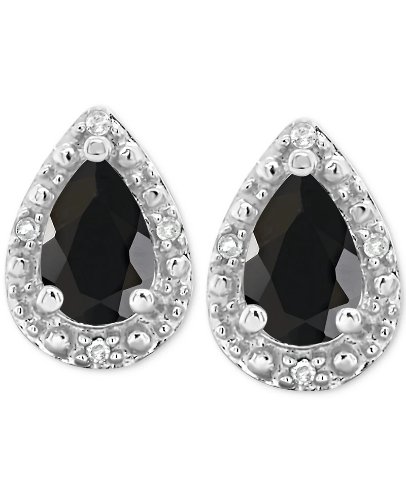 Onyx & Diamond Accent Pear Stud Earrings Sterling Silver (Also Turquoise Labradorite)