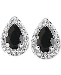 Onyx & Diamond Accent Pear Stud Earrings Sterling Silver (Also Turquoise Labradorite)