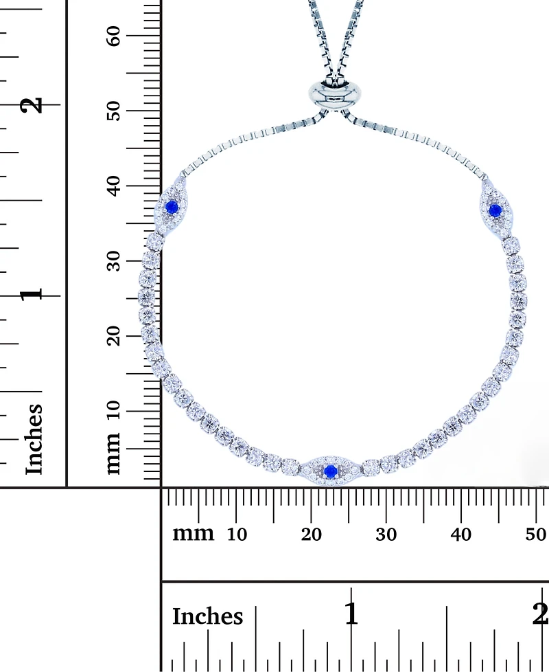 Lab-Created Blue Spinel (1/10 ct. t.w.) & Cubic Zirconia Evil Eye Bolo Bracelet in Sterling Silver