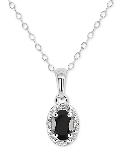 Labradorite & Diamond Accent Oval 18" Pendant Necklace Sterling Silver (Also Onyx, Turquoise)