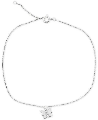 Diamond Accent Butterfly Ankle Bracelet in Sterling Silver