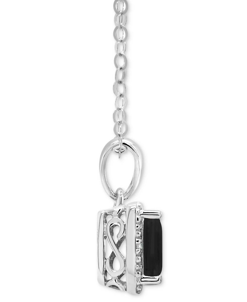 Labradorite & Diamond Accent Rectangle 18" Pendant Necklace Sterling Silver (Also Onyx, Turquoise)