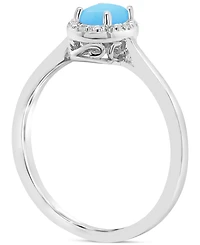 Labradorite & Diamond Accent Oval Ring Sterling Silver (Also Onyx Turquoise)