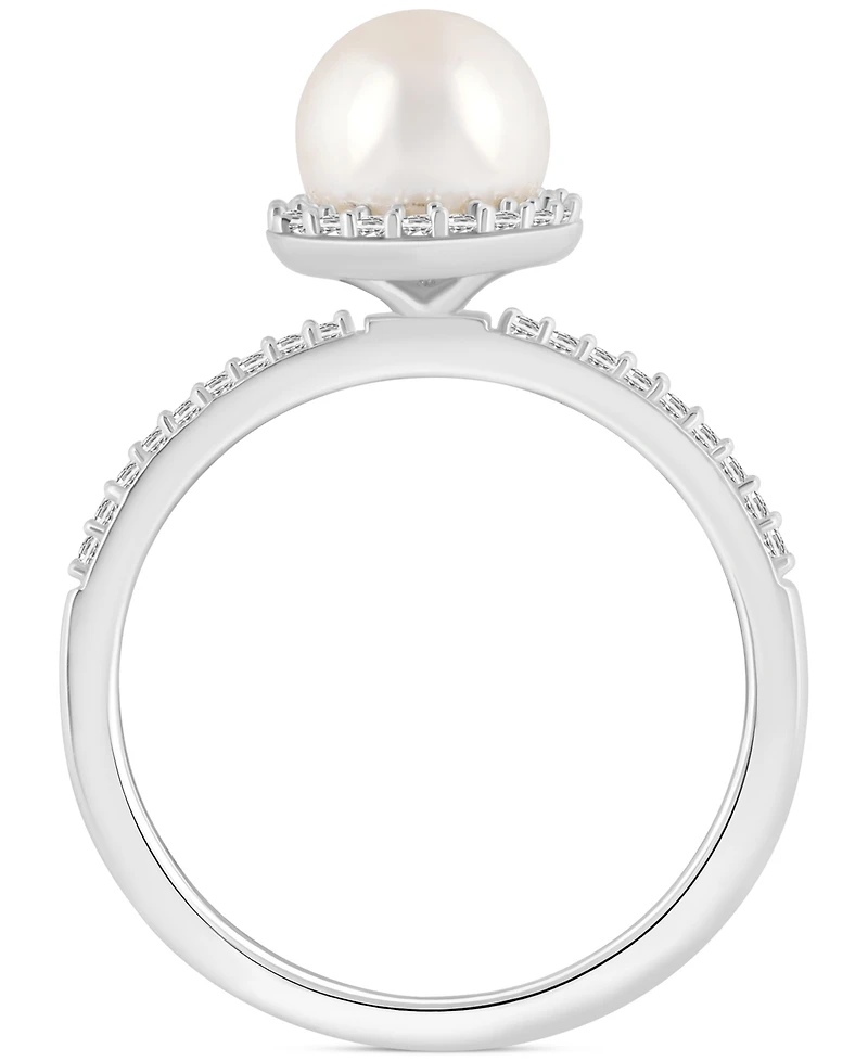 Cultured Freshwater Pearl (7mm) & Lab-Grown White Sapphire (1/5 ct. t.w.) Halo Ring 10k Gold