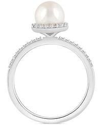 Cultured Freshwater Pearl (7mm) & Lab-Grown White Sapphire (1/5 ct. t.w.) Halo Ring 10k Gold