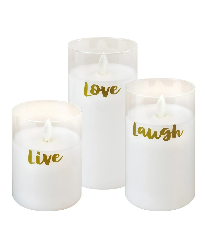Moving Flame Live Laugh Love Led Glass Candles, Set of 3