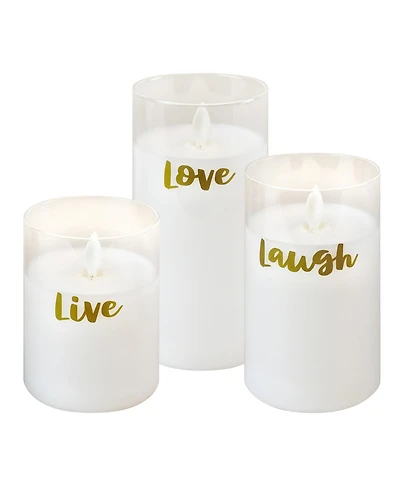 Moving Flame Live Laugh Love Led Glass Candles, Set of 3