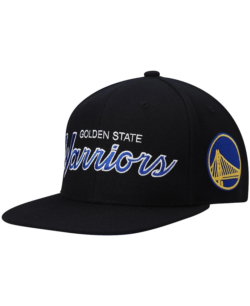Men's Mitchell & Ness Black Golden State Warriors Hardwood Classics Script 2.0 Snapback Hat