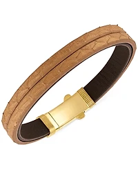 Esquire Men's Jewelry Two-Tone Triple Strap Leather Layered Bracelet in 18k Gold-Plated Sterling Silver, Created for Macy's