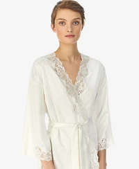 Lauren Ralph Satin Lace-Trim Wrap Robe Lingerie