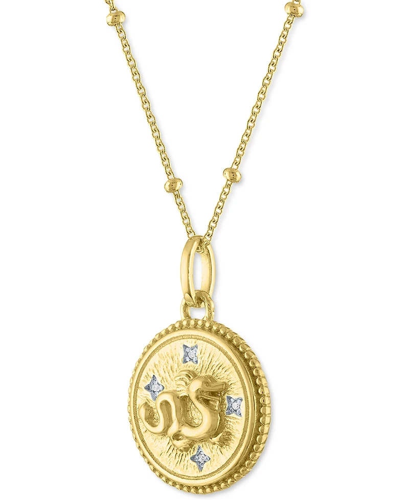 Diamond Accent Chinese Zodiac Disc 18" Pendant Necklace 14k Gold-Plated Sterling Silver