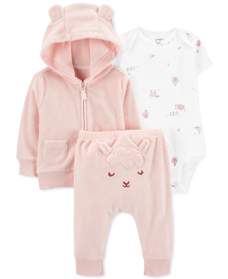 Carter's Baby Girls Terry Cardigan, Bodysuit, and Pants, 3 Piece Set
