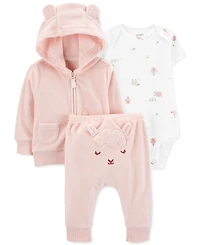 Carter's Baby Girls Terry Cardigan, Bodysuit, and Pants, 3 Piece Set